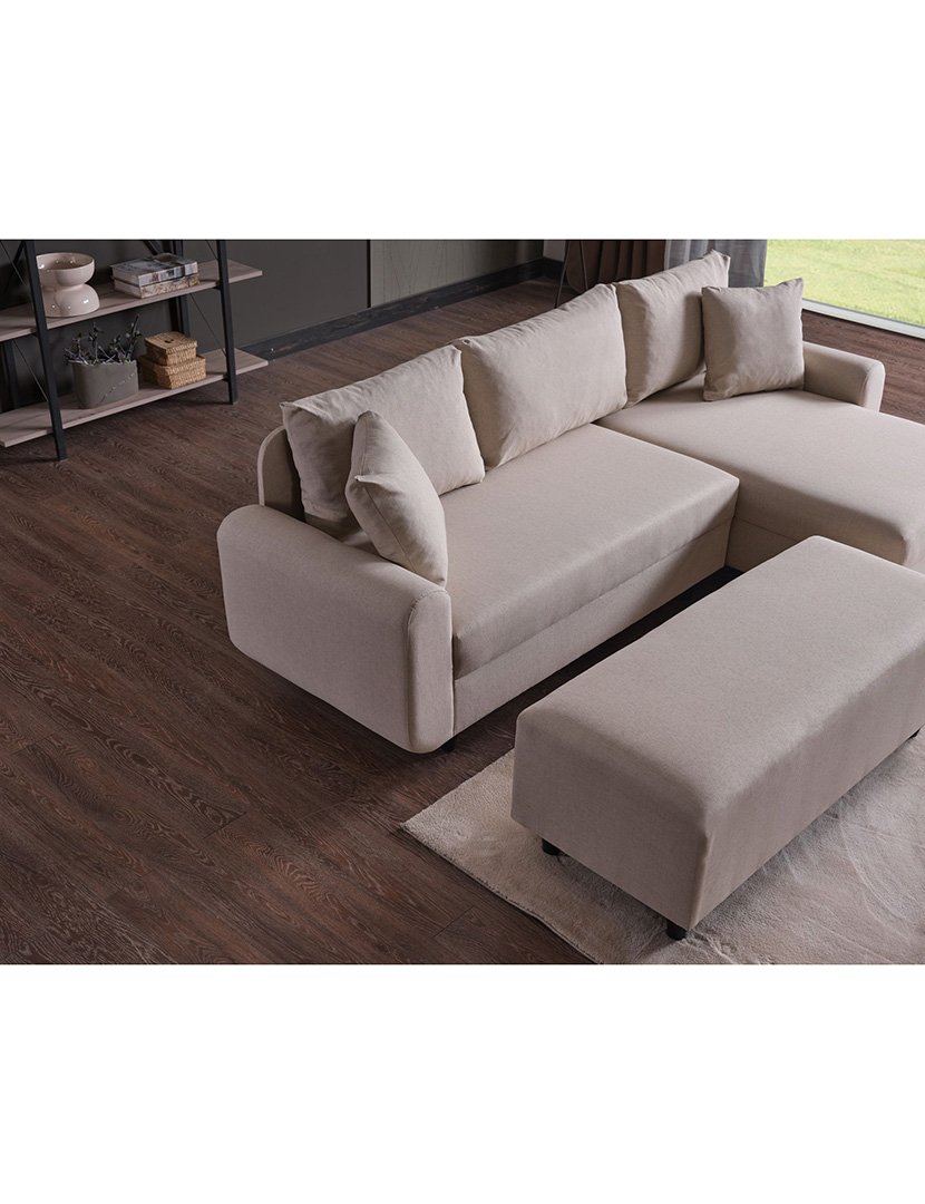 Sofá Cama Chaise Longue Direito Flavia Bege