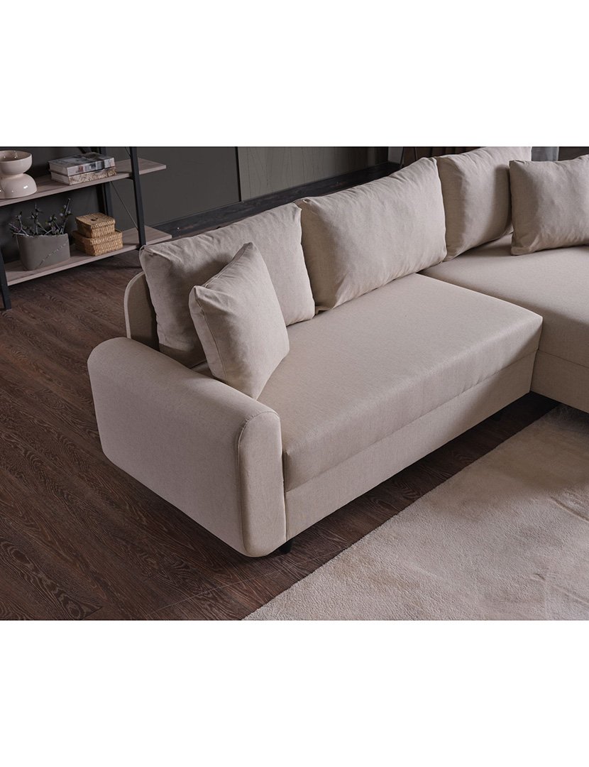 Sofá Cama Chaise Longue Direito Flavia Bege