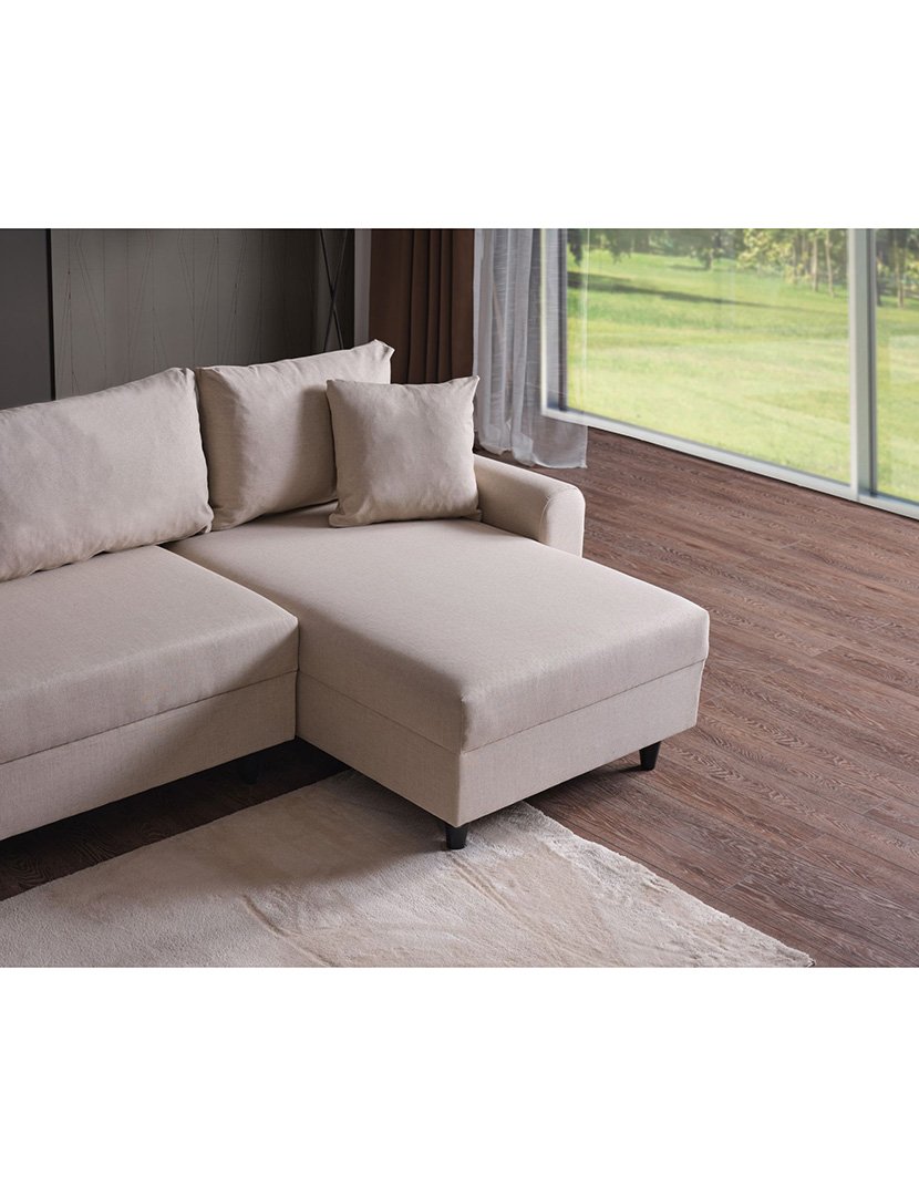 Sofá Cama Chaise Longue Direito Flavia Bege