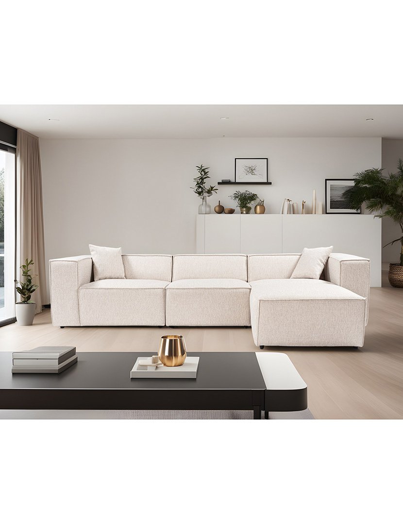 Sofá Modular Chaise Longue Lora Castanho Claro