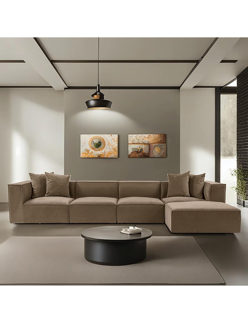 Sofá Modular Chaise Longue Sora Castanho