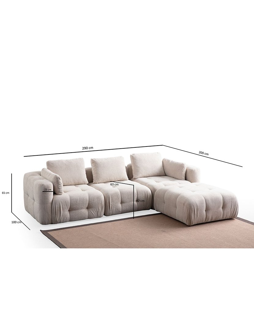 Sofá Modular Chaise Longue 3L Amaris Bege