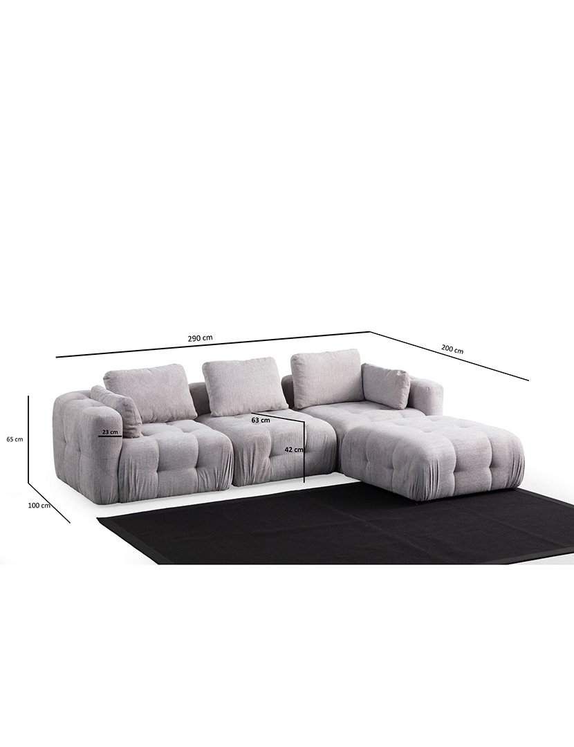 Sofá Modular Chaise Longue 3L Amaris Cinzento Claro