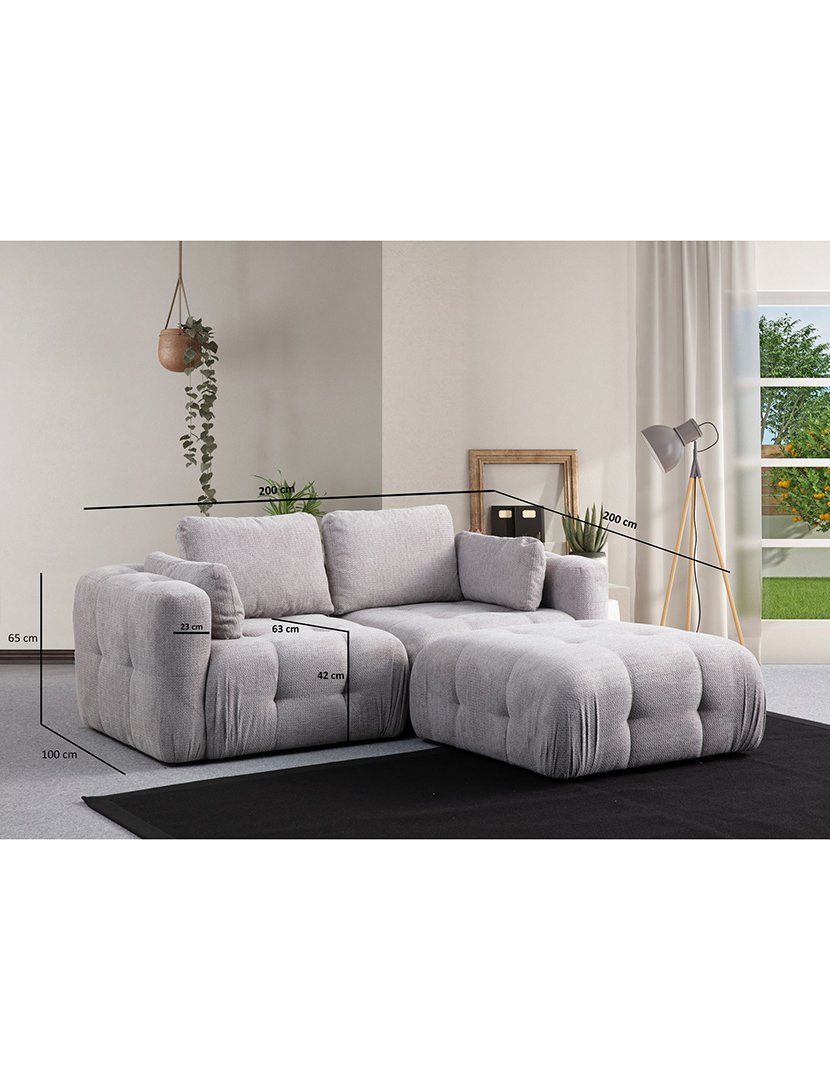 Sofá Modular Chaise Longue 2L Amaris Cinzento Claro