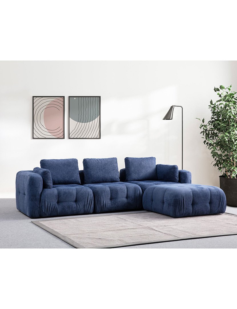 Sofá Modular Chaise Longue 3L Amaris Azul Marinho