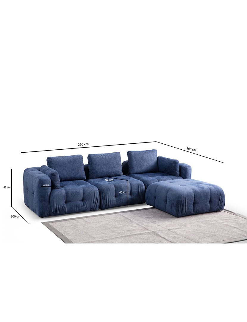 Sofá Modular Chaise Longue 3L Amaris Azul Marinho