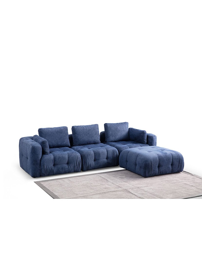 Sofá Modular Chaise Longue 3L Amaris Azul Marinho