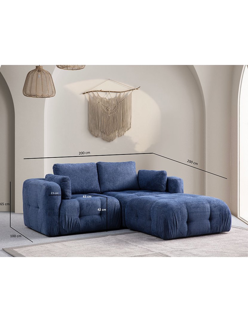 Sofá Modular Chaise Longue 2L Amaris Azul Marinho