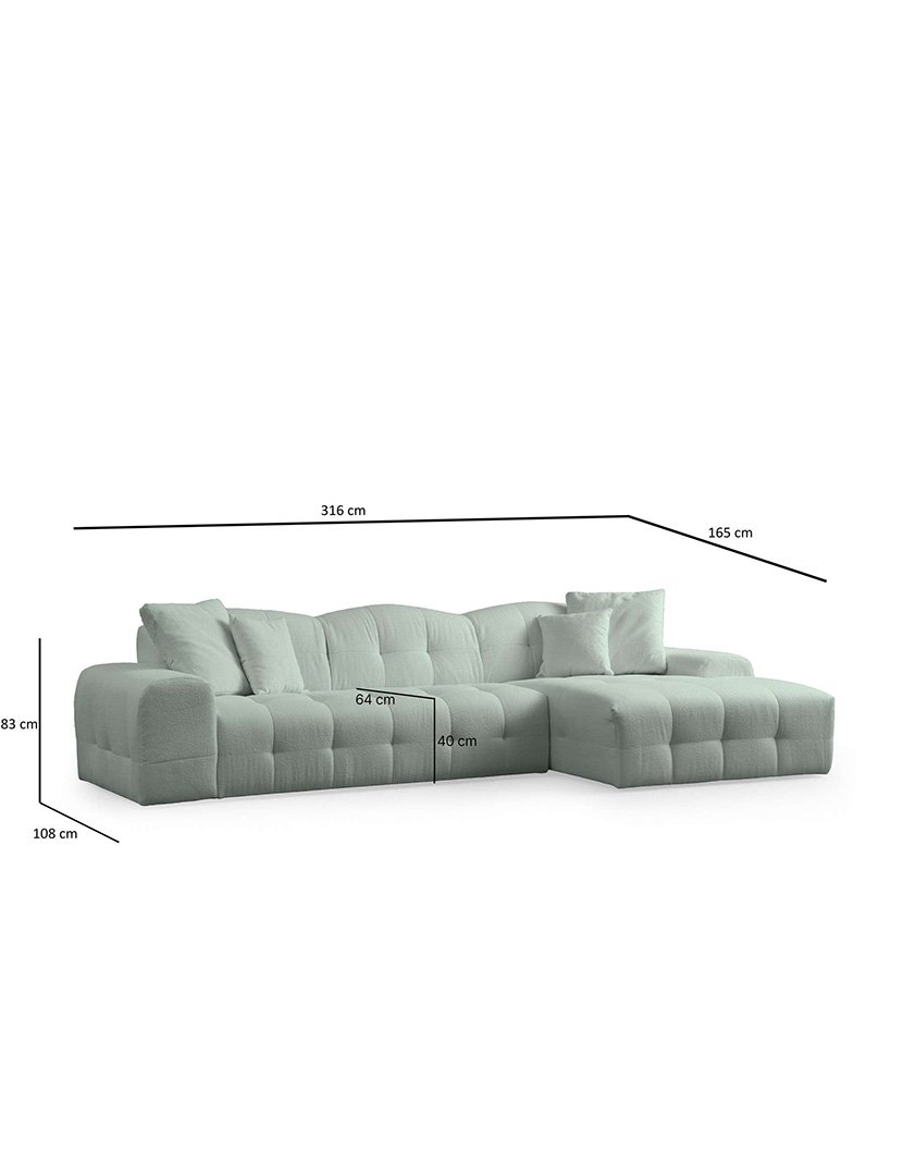 Light Green Pescara Modular Sofa with Chaise Longue