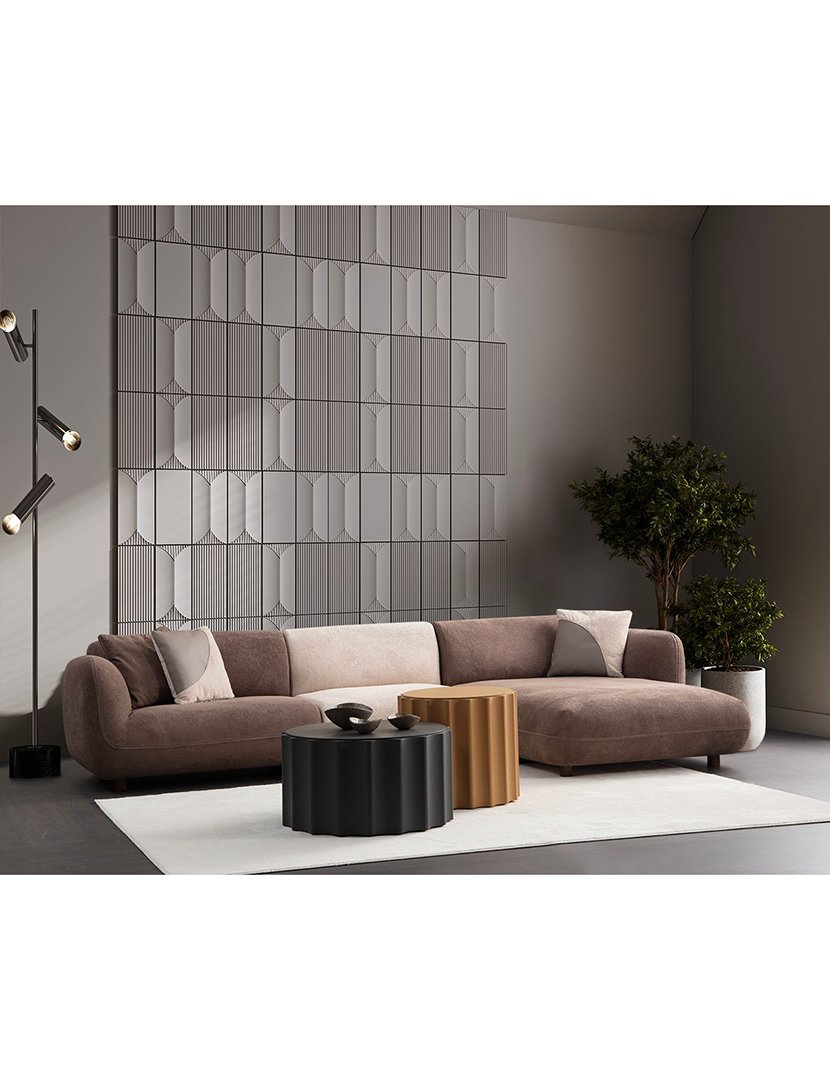 Sofá Modular Chaise Longue Pavia Creme/Castanho