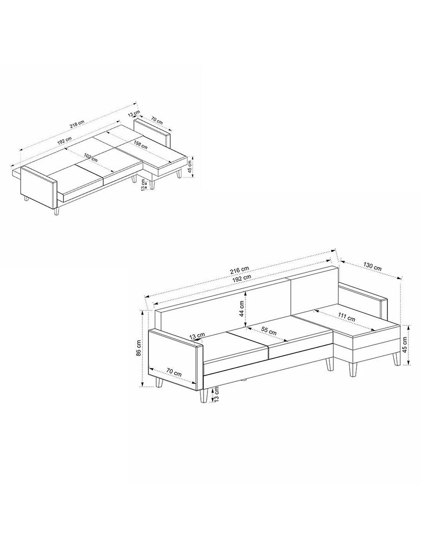 Sofá Cama Chaise Longue Direito Alkon Cinzento Claro