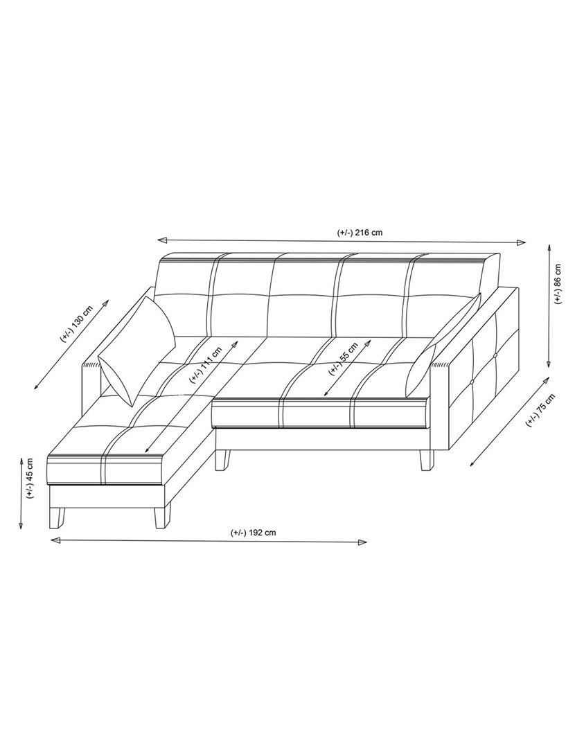 Sofá Cama Chaise Longue Direito Alkon Cinzento Escuro