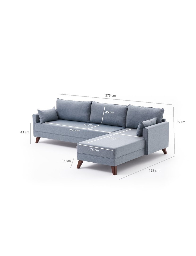 Sofá Chaise Longue Direito Bella Azul