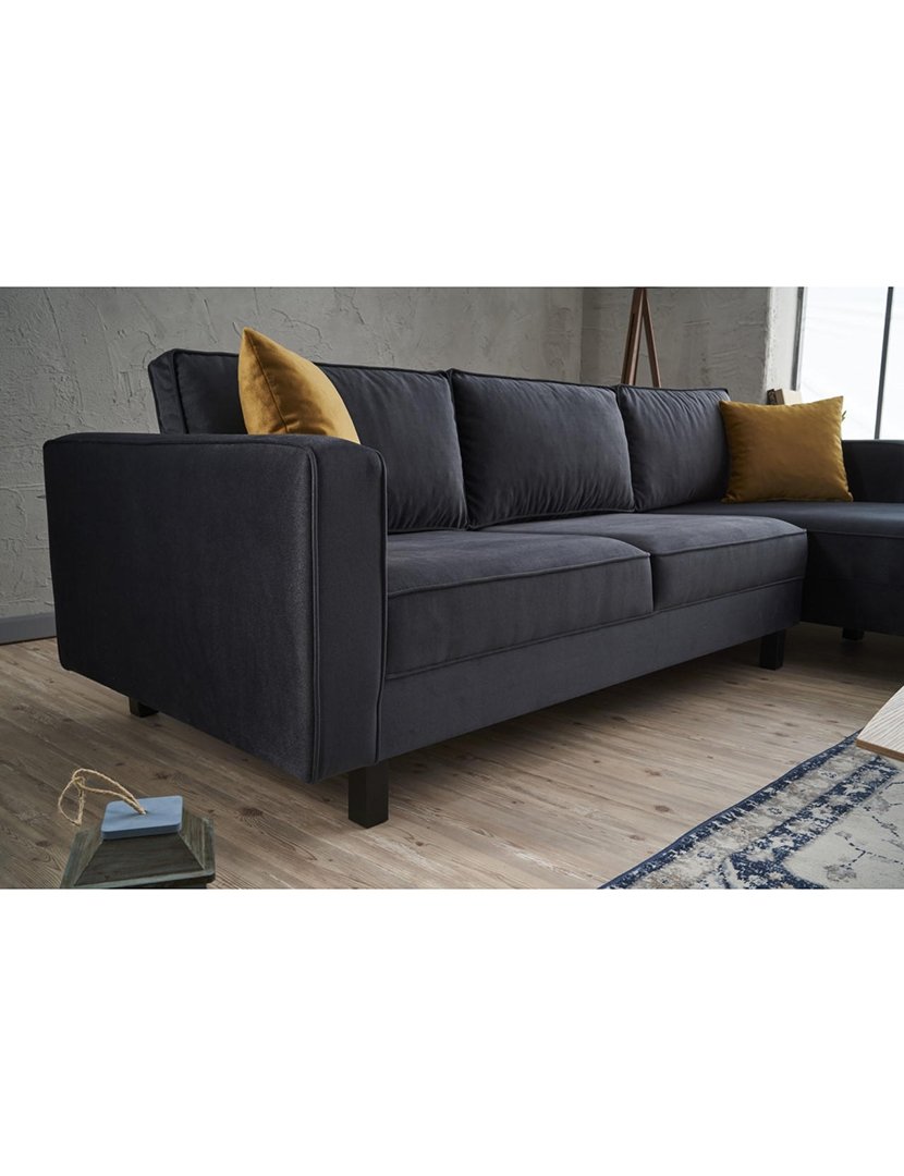 Sofá Chaise Longue Direito Kale Veludo Antracite