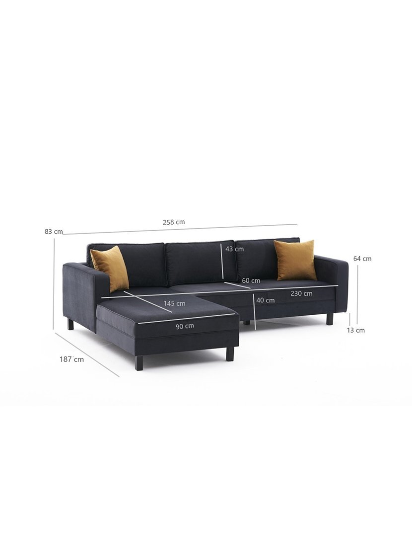 Sofá Chaise Longue Esquerdo Kale Veludo Antracite