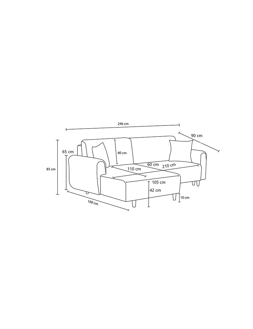 Sofá Cama Chaise Longue Direito Mane Cinzento