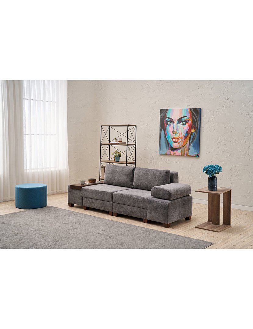 Sofá Cama 3L Perenna Chenille Cinzento