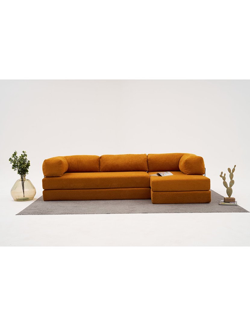 Sofá Cama Chaise Longue 3L Comfort Laranja