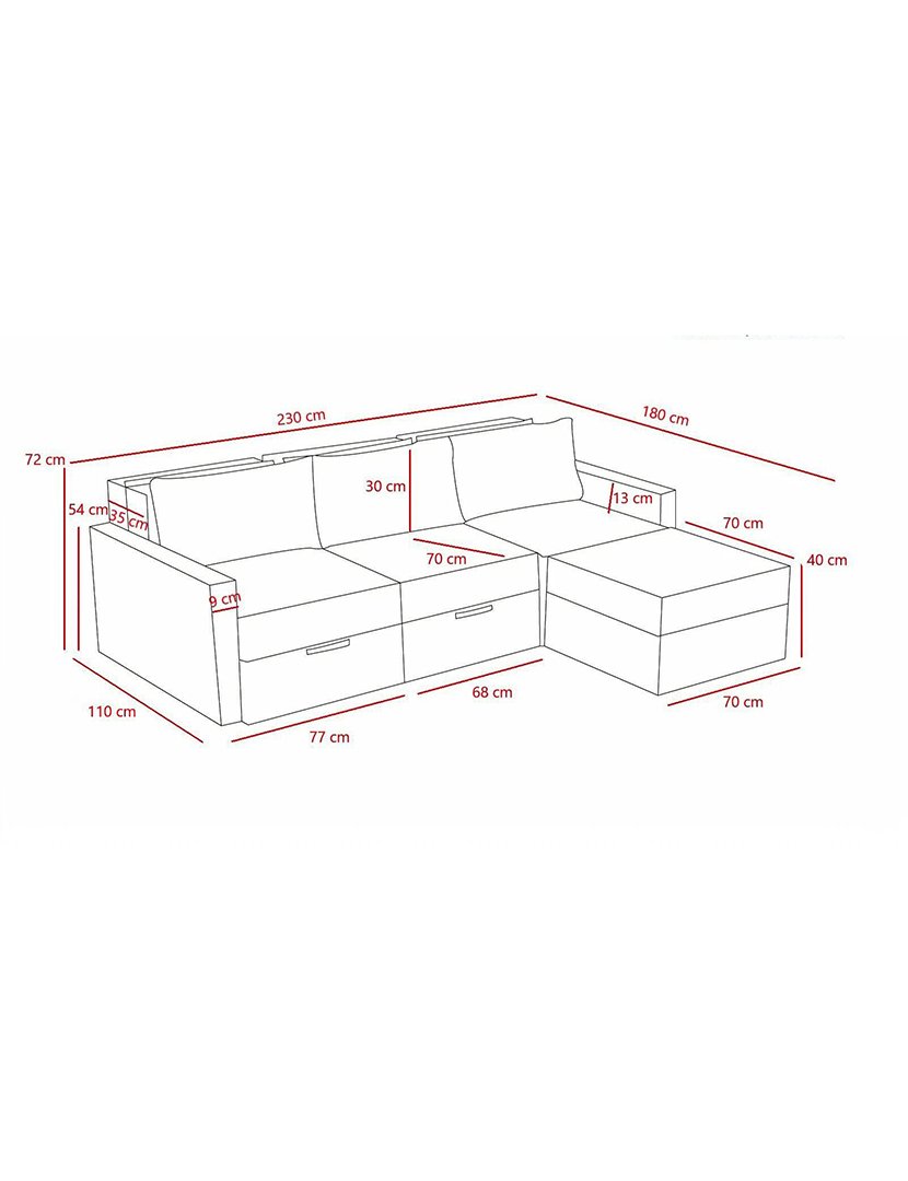 Sofá Cama Chaise Longue Saros Cinzento