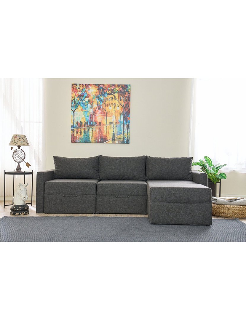 Sofá Cama Chaise Longue Direito Saros Antracite