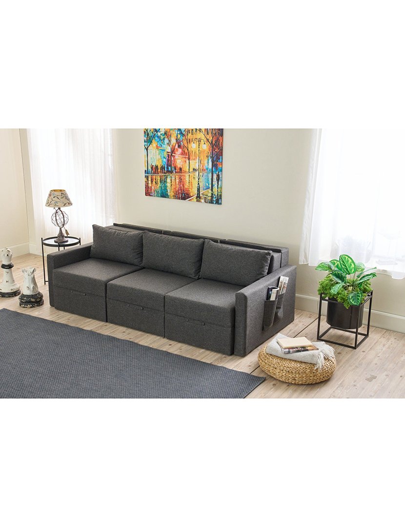 Sofá Cama Chaise Longue Direito Saros Antracite