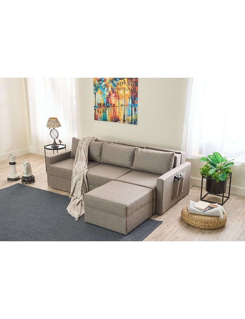 Sofá Cama Chaise Longue Direito Saros Castanho