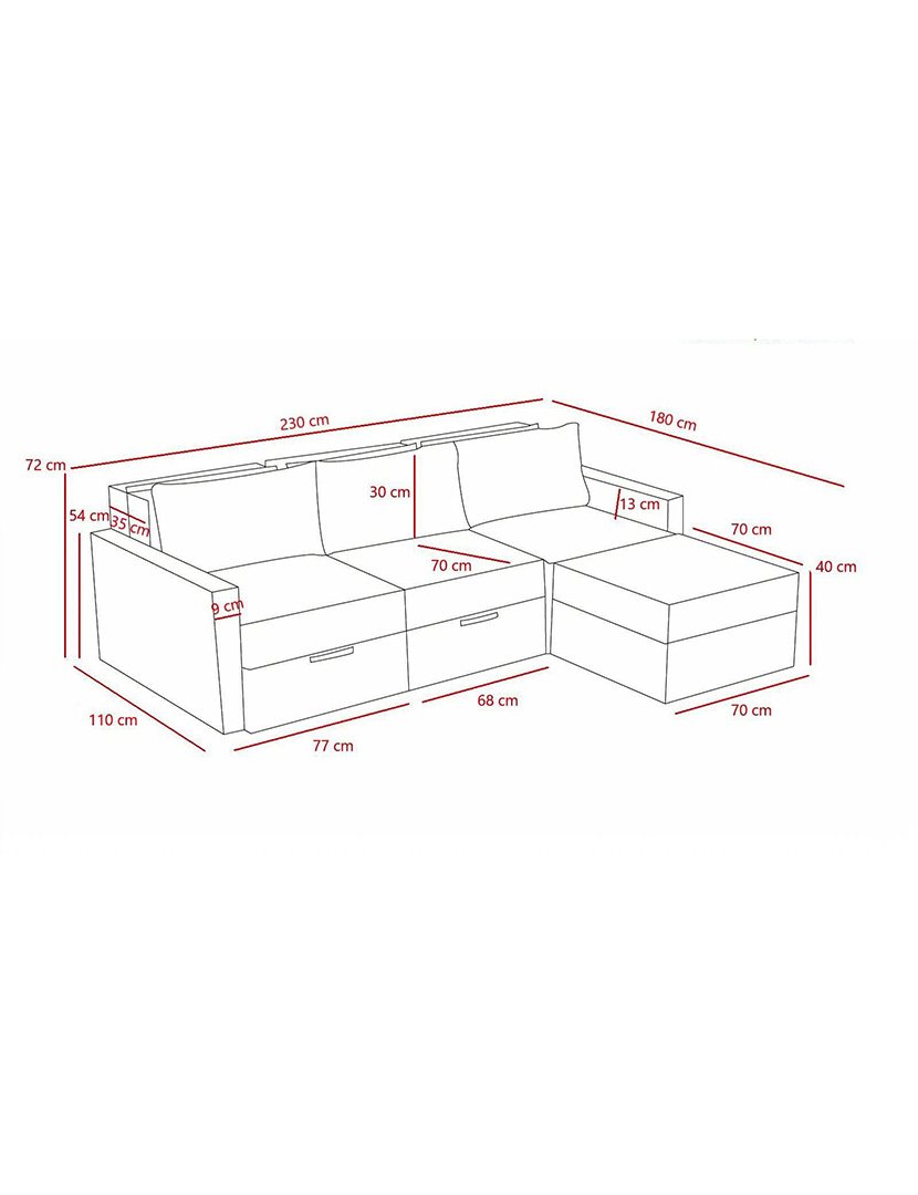 Sofá Cama Chaise Longue Direito Saros Castanho