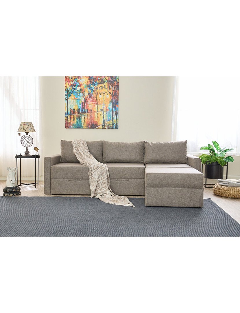 Sofá Cama Chaise Longue Direito Saros Castanho