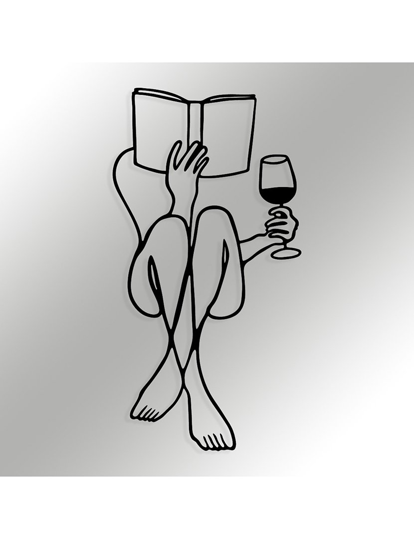 Decoração Parede Metal Woman Wine Book