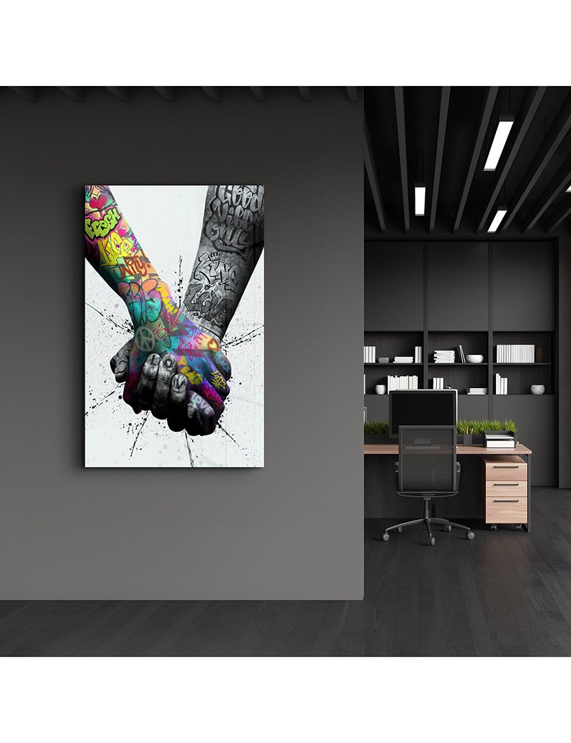 Pintura Vidro Temperado Shake Hands Graphite