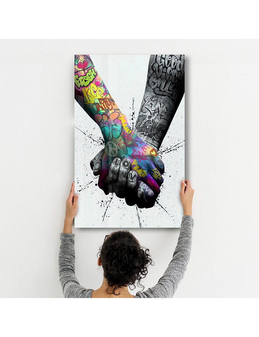 Pintura Vidro Temperado Shake Hands Graphite