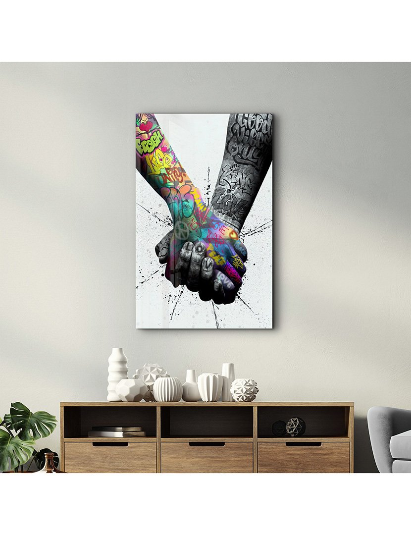 Pintura Vidro Temperado Shake Hands Graphite