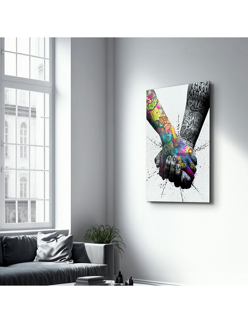 Pintura Vidro Temperado Shake Hands Graphite