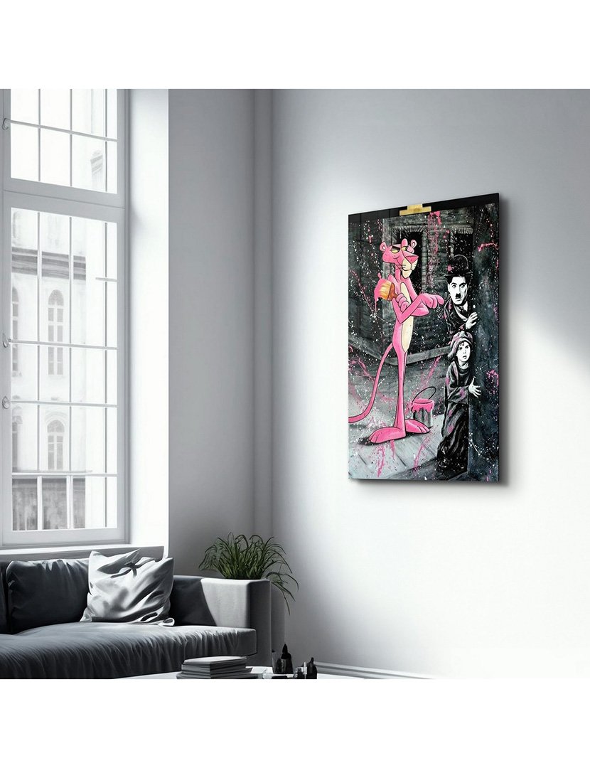 Pintura Vidro Temperado Pink Panther & Charlie Chaplin