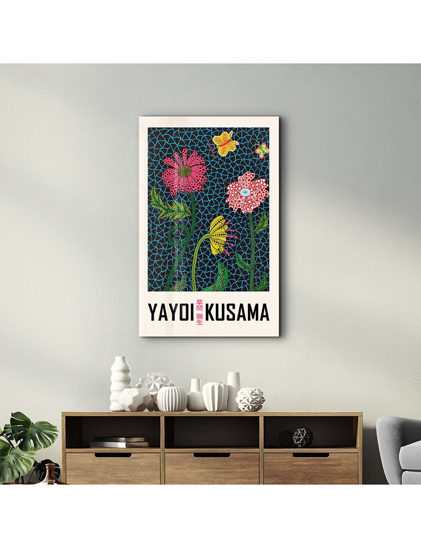 Pintura Vidro Temperado Yayoi Kusama Flowers