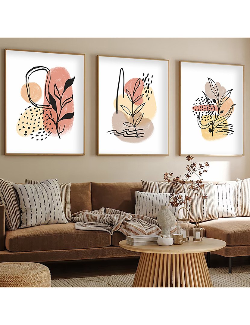 Conjunto 3 Quadros MDF Emoldurados Earth Leaves