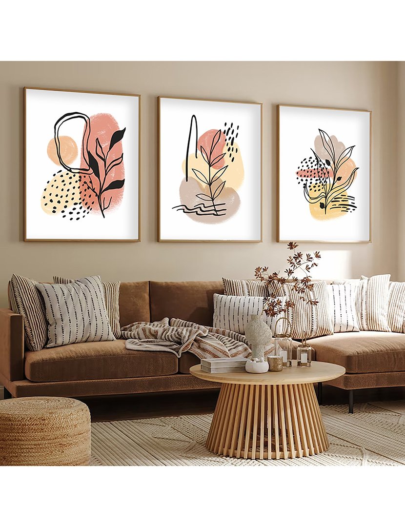 Conjunto 3 Quadros MDF Emoldurados Earth Leaves