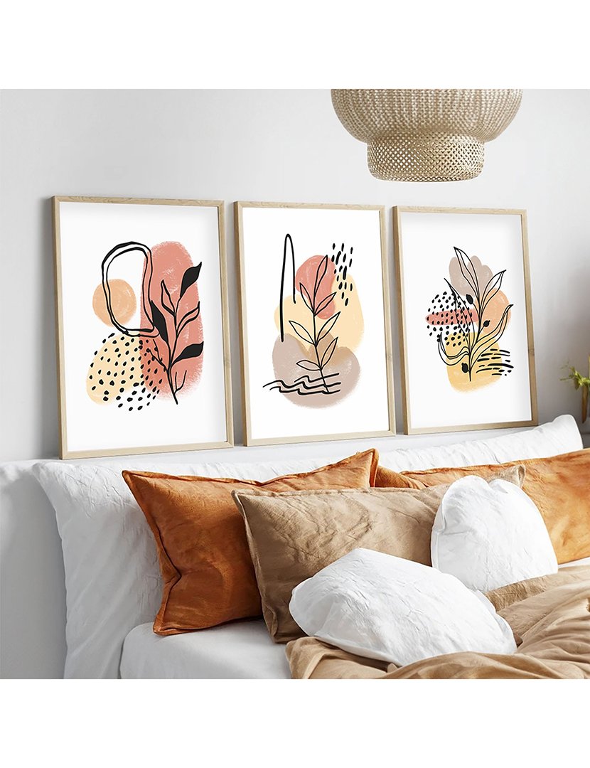 Conjunto 3 Quadros MDF Emoldurados Earth Leaves