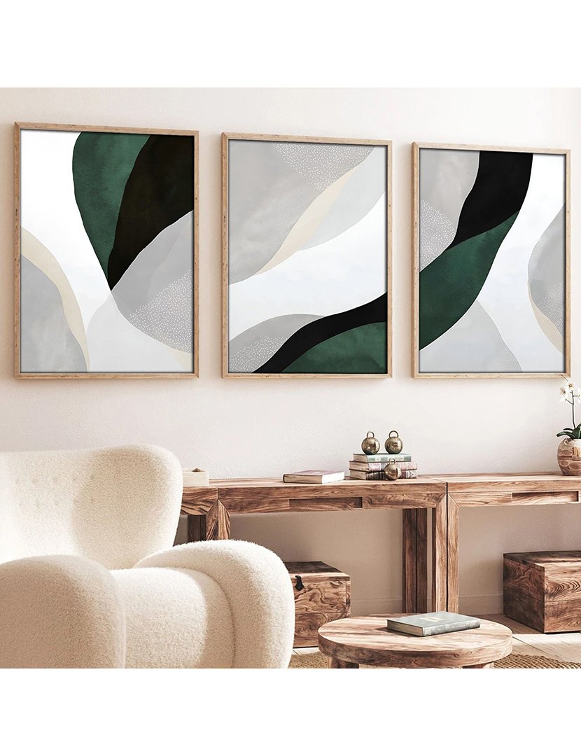 Conjunto 3 Quadros MDF Emoldurados Abstract Huhu