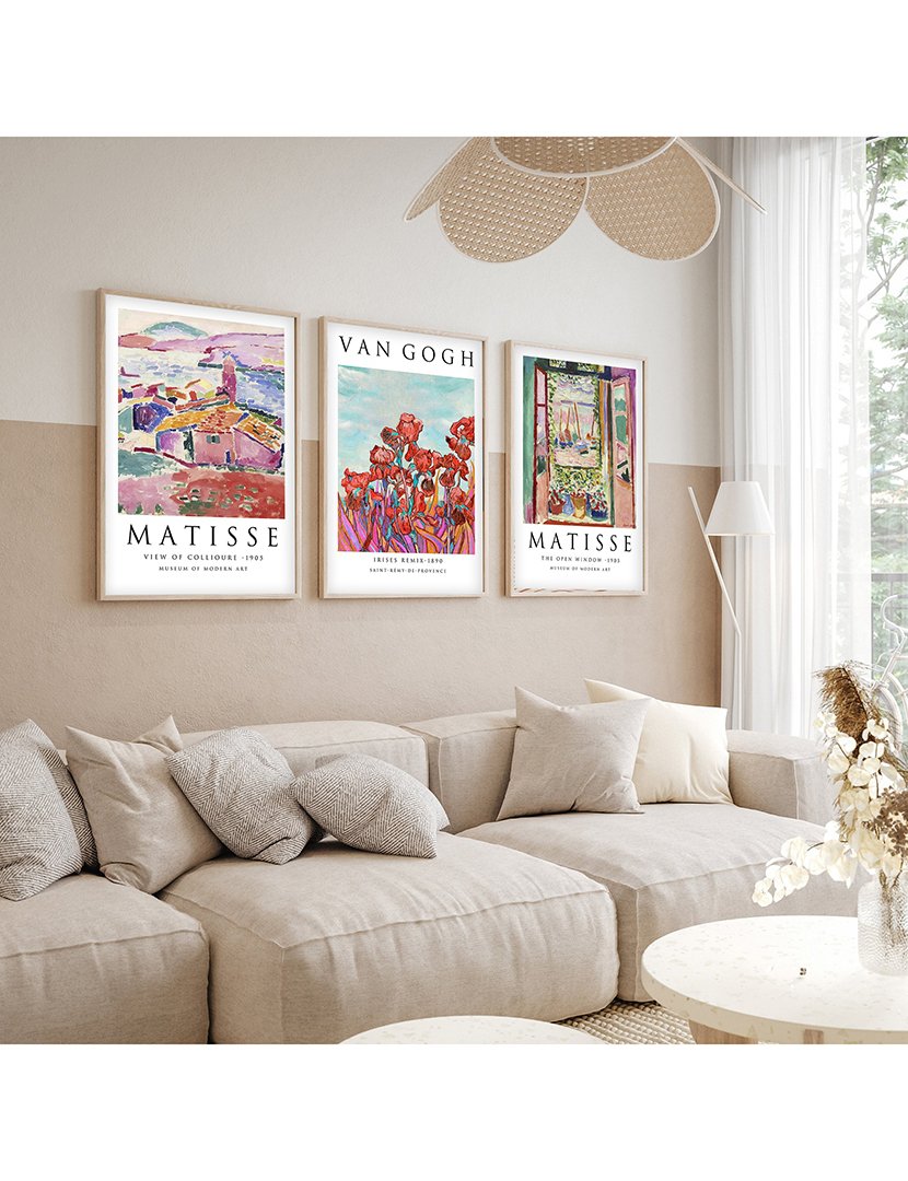 Conjunto 3 Quadros MDF Emoldurados Matisse/Van Gogh