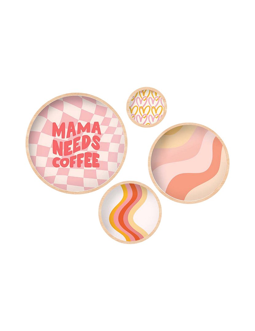 Conjunto 4 Quadros MDF Emoldurados Mama Needs Coffee