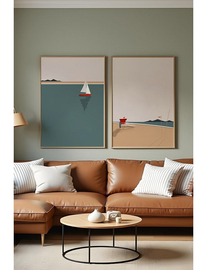 Conjunto 2 Quadros MDF Emoldurados Beach Sailing Boat 1