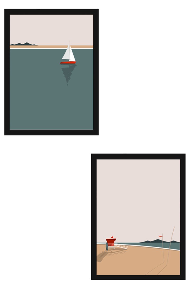Conjunto 2 Quadros MDF Emoldurados Beach Sailing Boat 2