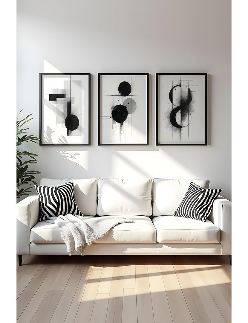 Conjunto 3 Quadros MDF Emoldurados Shapes Black 1