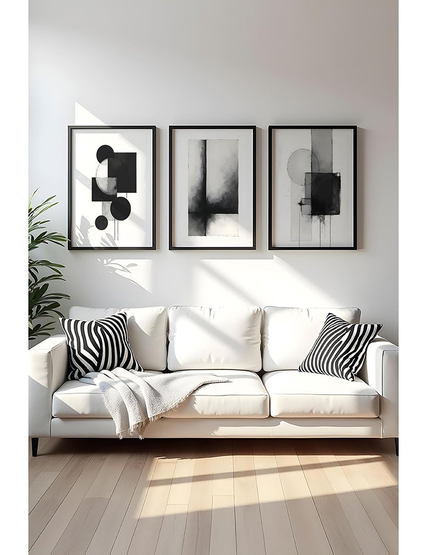 Conjunto 3 Quadros MDF Emoldurados Shapes Black 2