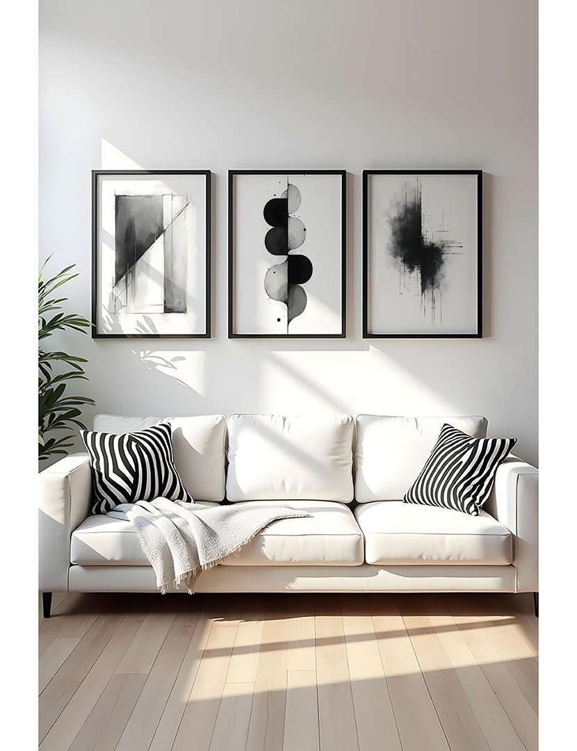 Conjunto 3 Quadros MDF Emoldurados Shapes Black 3