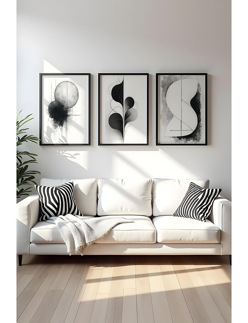 Conjunto 3 Quadros MDF Emoldurados Shapes Black 4