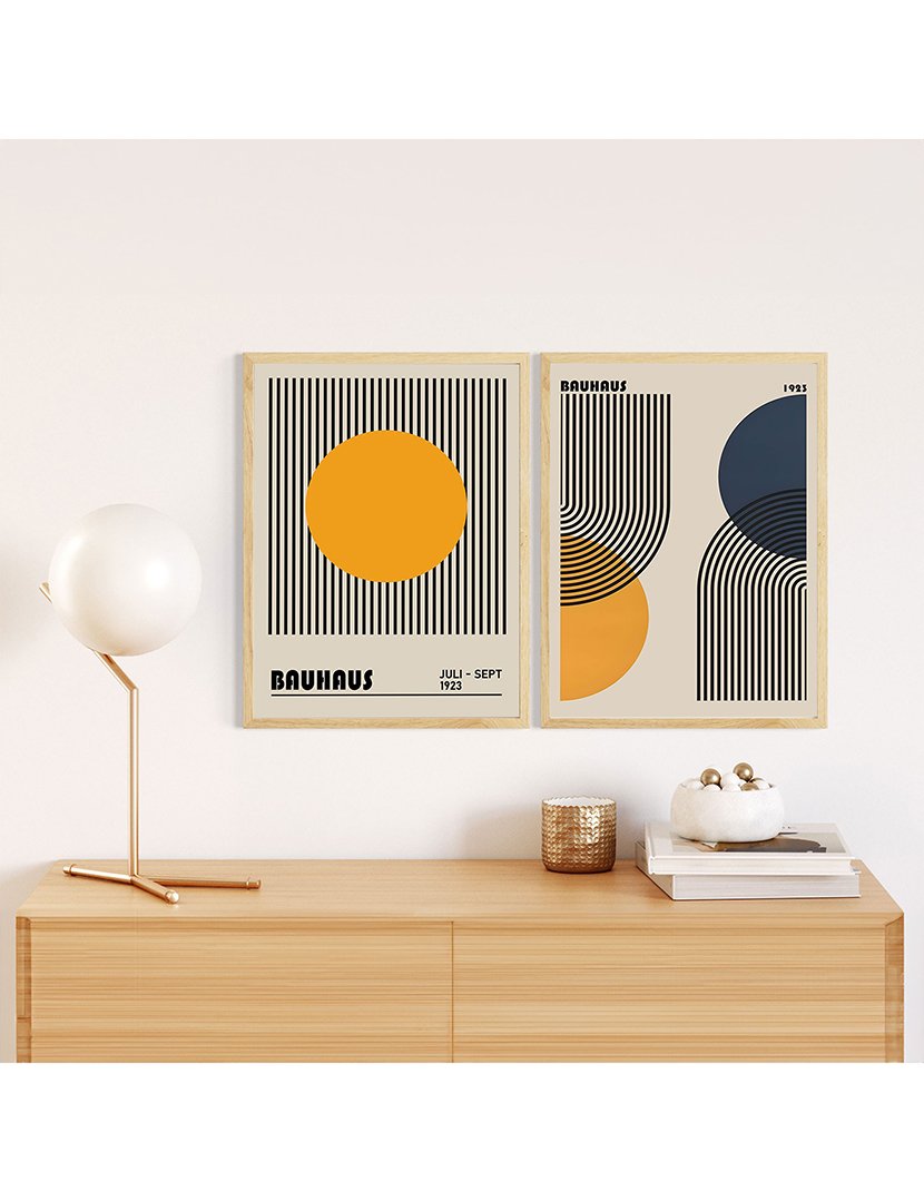 Conjunto 2 Quadros MDF Emoldurados Bauhaus Shapes