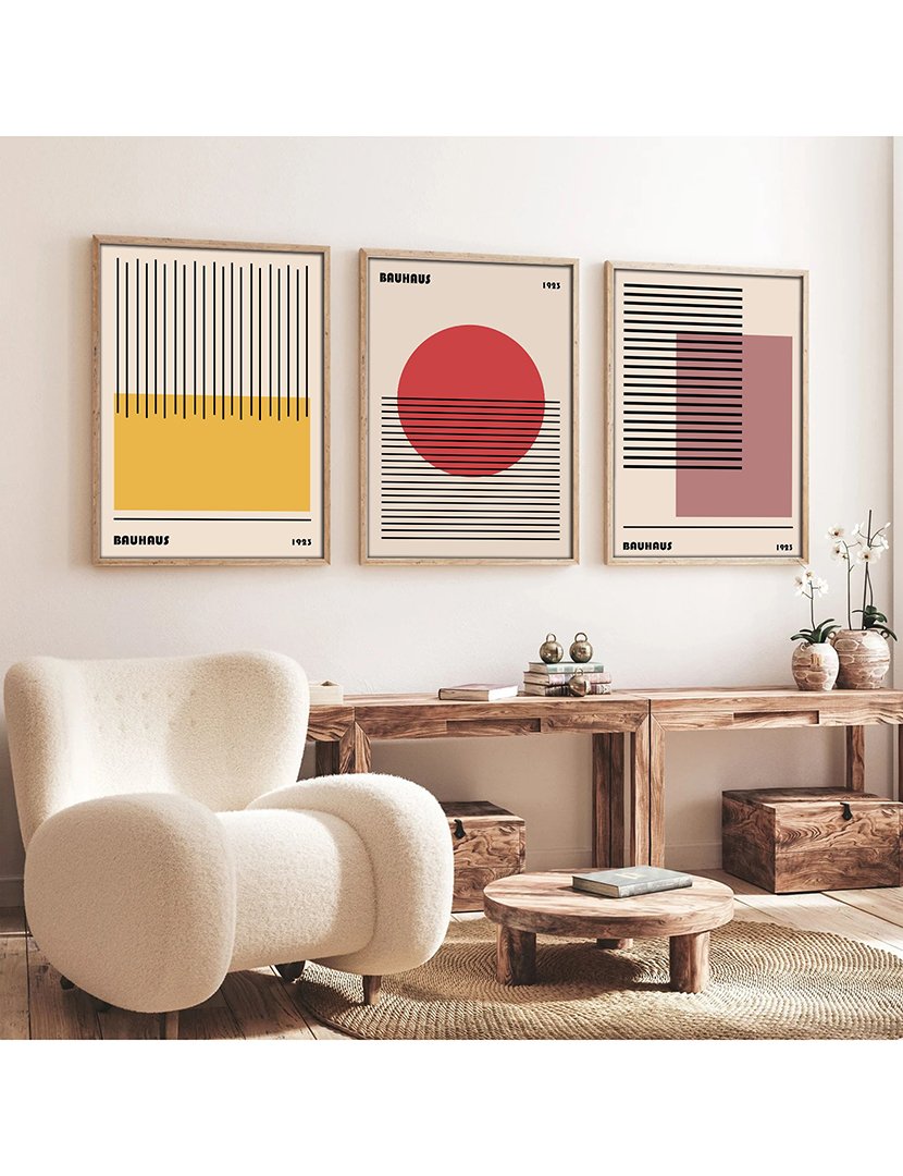 Conjunto 3 Quadros MDF Emoldurados Bauhaus Color Shapes