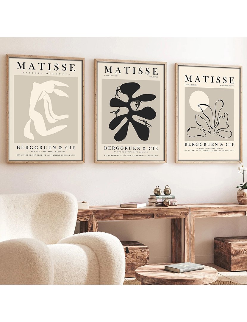 Conjunto 3 Quadros MDF Emoldurados Matisse Botanical